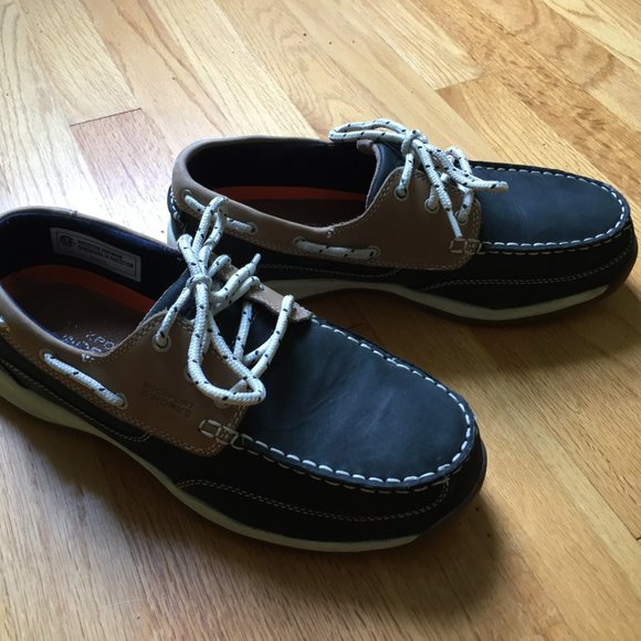 Rockport Works, leather, steel toe ladies boat shoes size 11W, Navy Blue - Picture 2 of 9